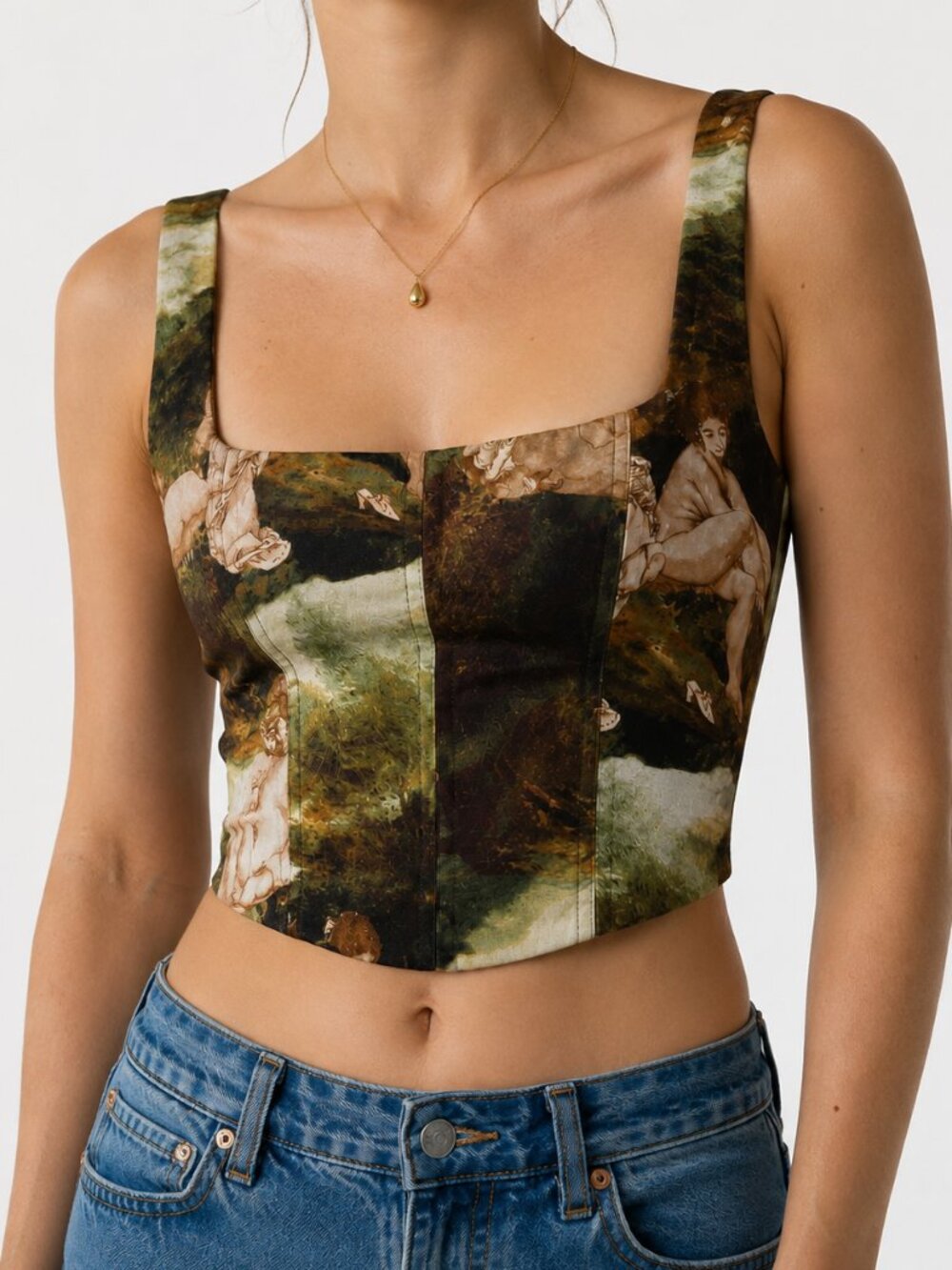 Reformation Sorrento Silk Corset Top Renaissance Art Print Vintage Inspired 4